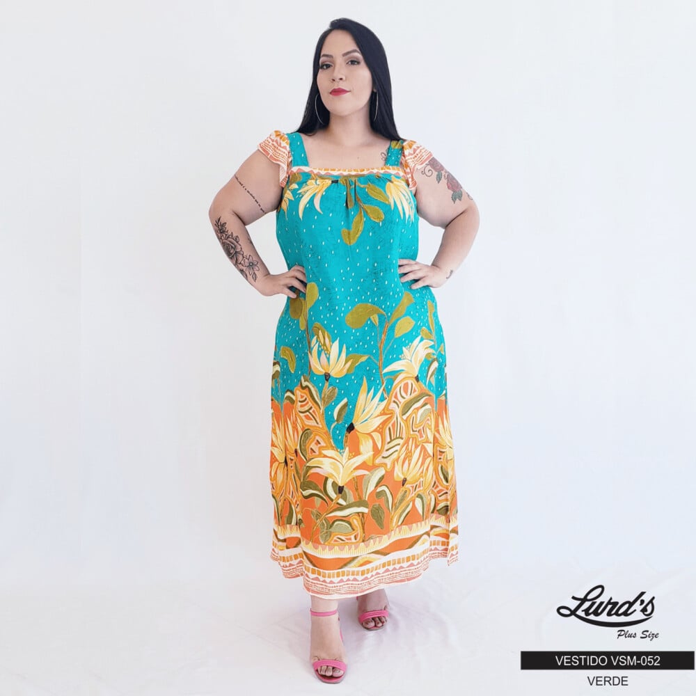 Vestido Mid Plus Size Sem Manga Ref VSM-052 Verde - 60
