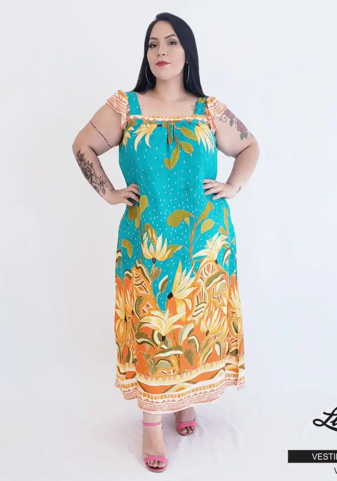 Vestido Mid Plus Size Sem Manga Ref VSM-052 Verde