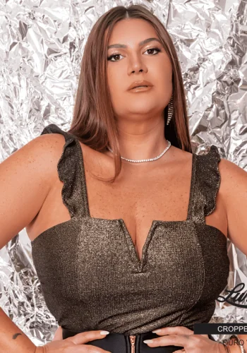 Cropped Feminino Plus Size Sem Manga Ouro Velho - 52