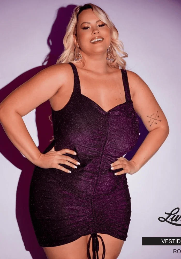 Vestido Plus Size Curto Sem Manga Ref 11080 Roxo - 48
