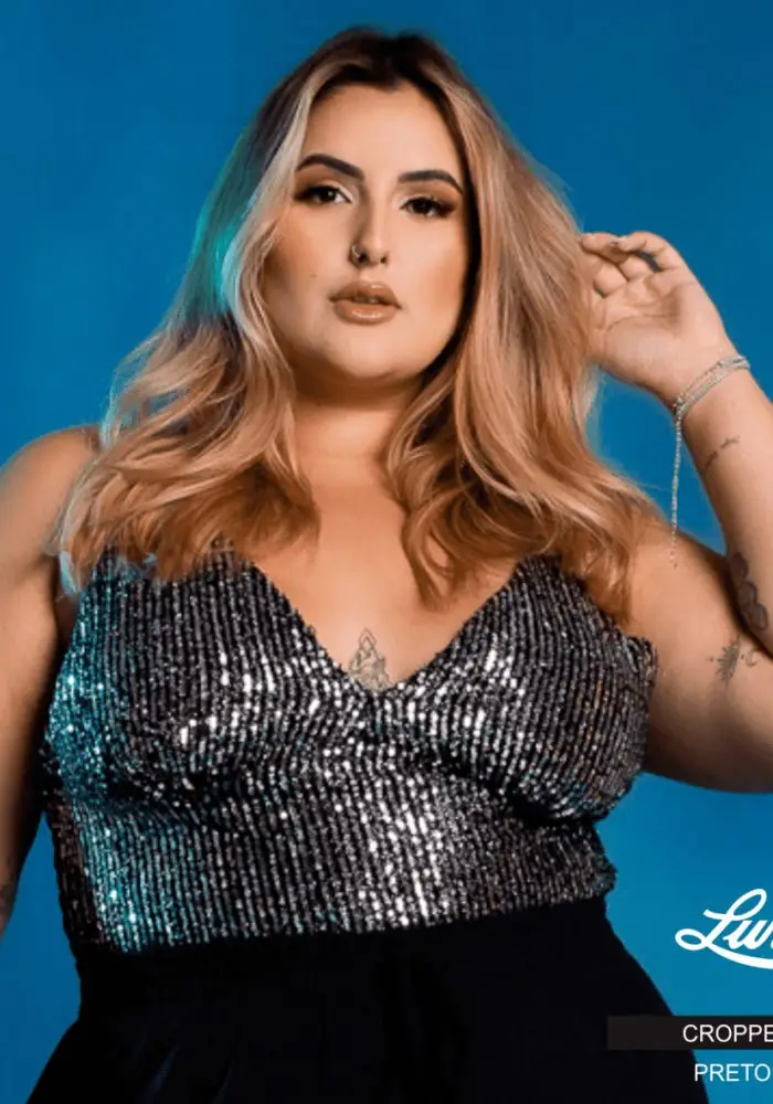 cropped plus size paetê festa