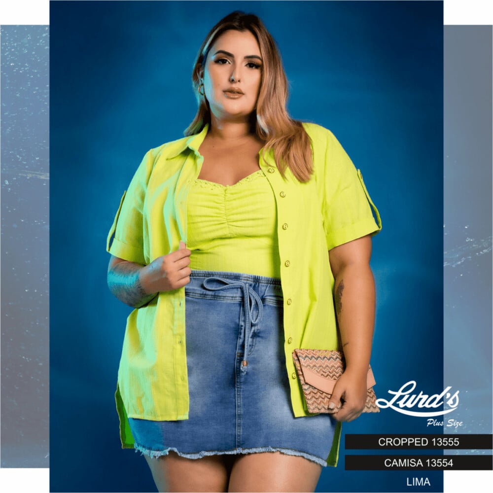 Camisa Feminina Plus Size Manga Curta Verde Lima Ref 13554 - 46