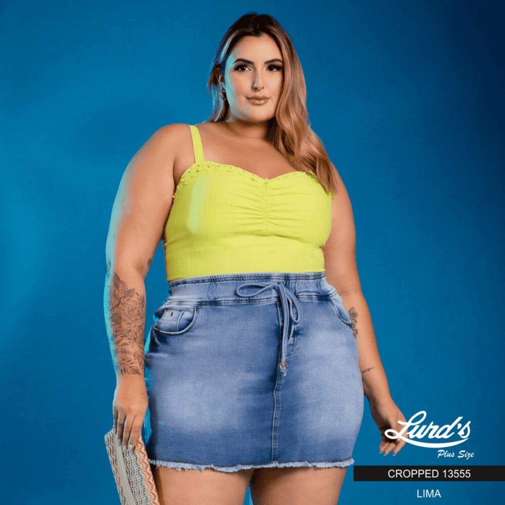 Cropped Feminino Plus Size Sem Manga Verde Lima Ref 13555 - 50