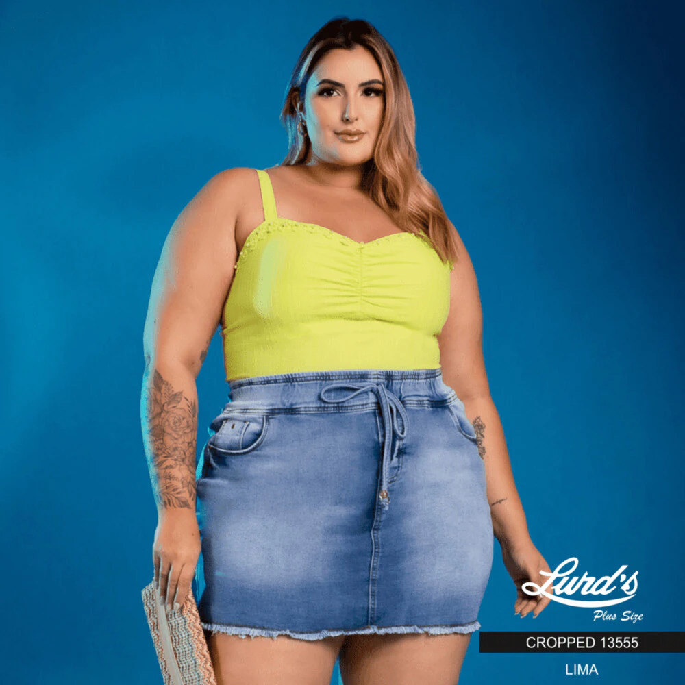 Cropped Feminino Plus Size Sem Manga Verde Lima Ref 13555 - 50