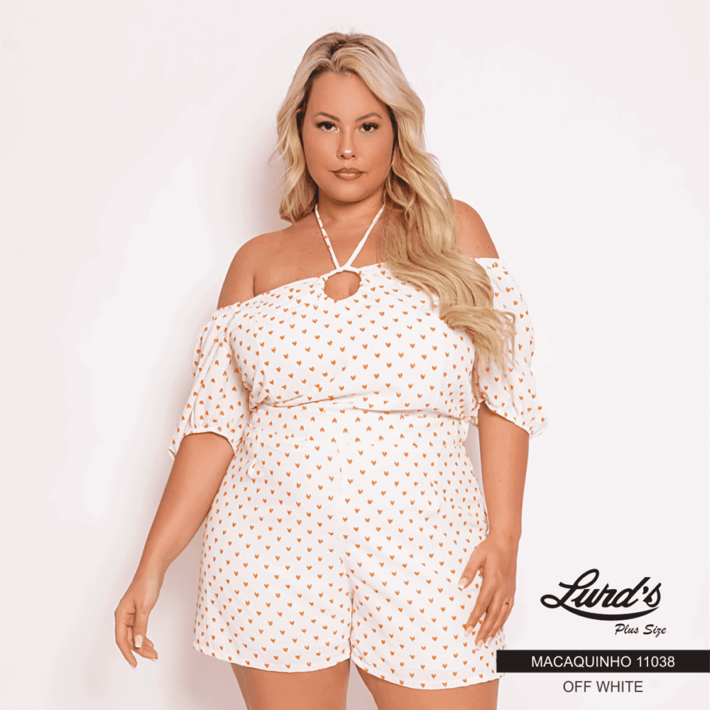 Macaquinho Feminino Plus Size Manga Curta Off White - 52