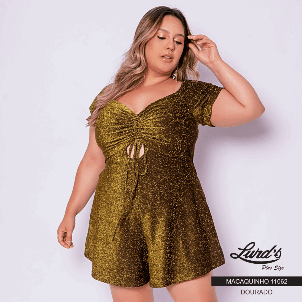 Macaquinho Feminino Plus Size Ref 11062 Dourado - 48