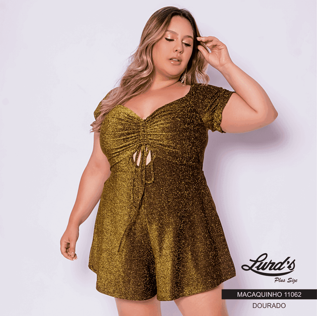 Macaquinho Feminino Plus Size Ref 11062 Dourado - 50