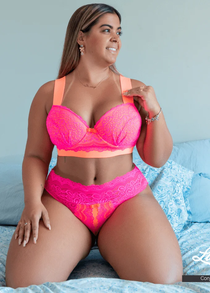 Conjunto Lingerie Plus Size Com Bojo Pink - 54