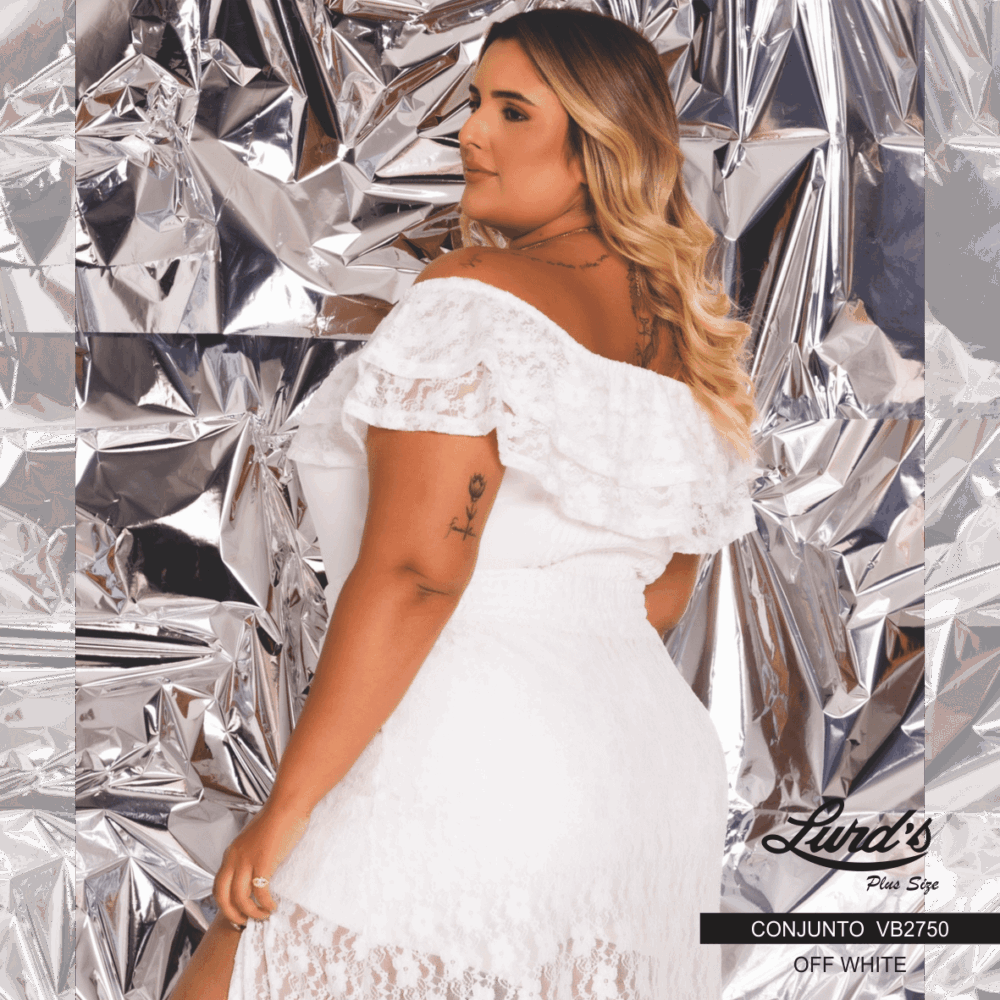 Alternative view of Conjunto Feminino Plus Size Saia Longa + Cropped Off White