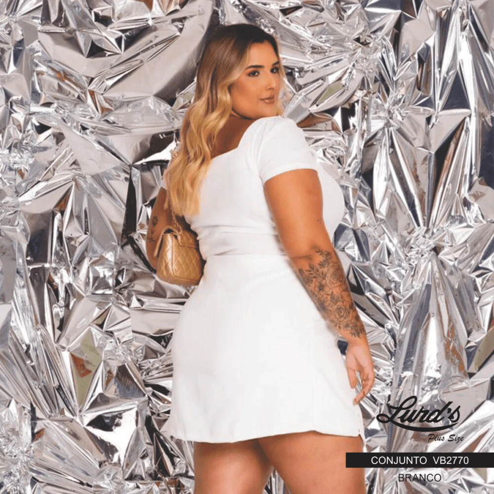 Alternative view of Conjunto Feminino Plus Size Shorts + Cropped Off White