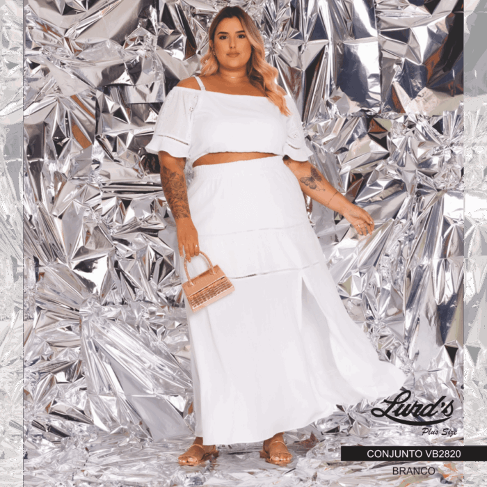 Conjunto Feminino Plus Size Saia + Cropped Branco - 50