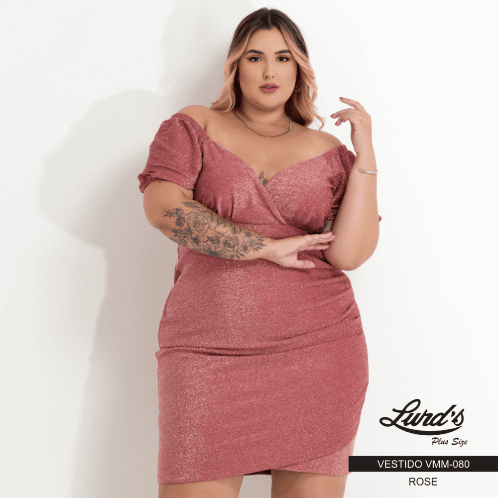 Vestido Plus Size Manga Curta Ref VMM-080 Rose