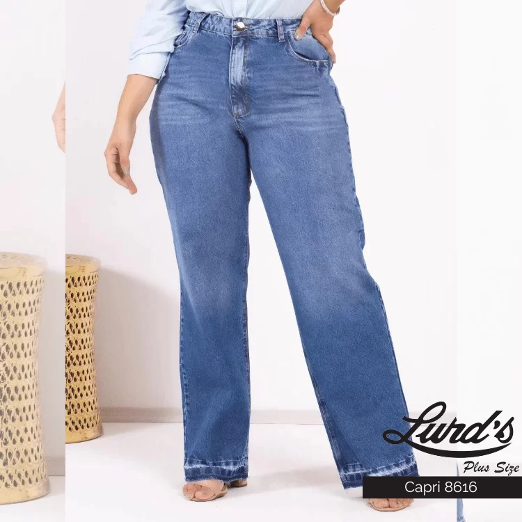 Calça Feminina Plus Size Wide Leg Jeans