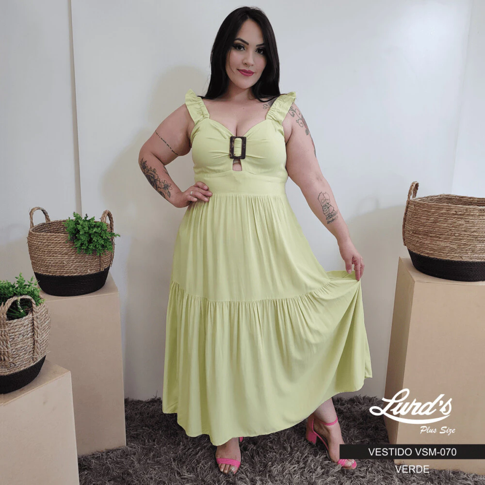 Vestido Midi Plus Size Sem Manga Ref VSM-070 Verde - 56