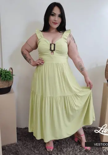 Vestido Midi Plus Size Sem Manga Ref VSM-070 Verde