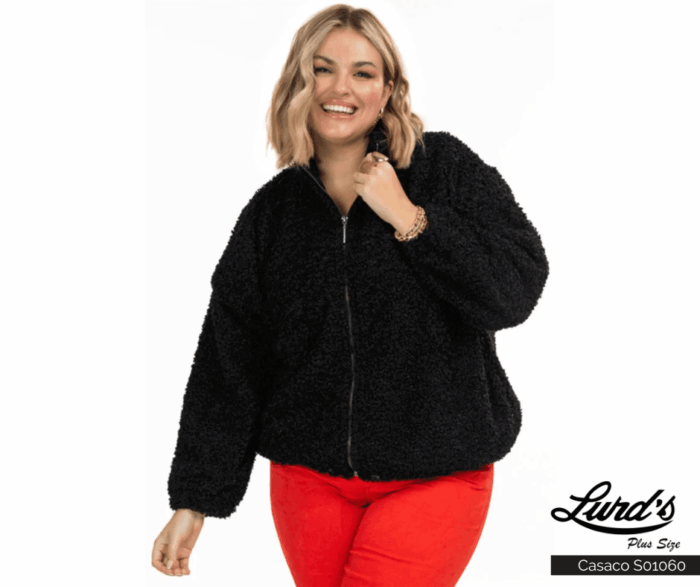 Jaqueta Teddy Feminina Plus Size Preto - 46