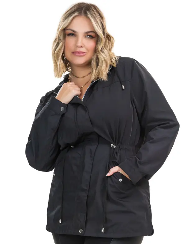 Parka Feminina Plus Size Preta - 48