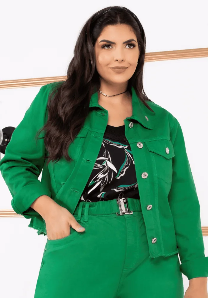 Jaqueta Feminina Plus Size Verde - 46
