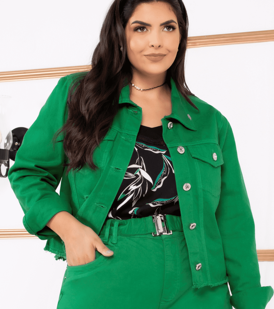Jaqueta Feminina Plus Size Verde - 46
