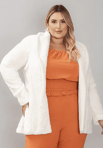 Casaco Feminino Teddy Plus Size Branco - 56