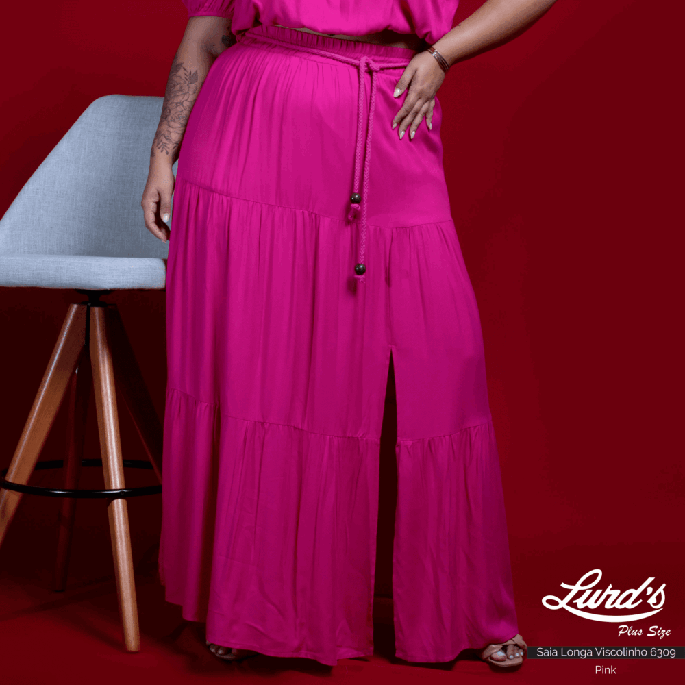 Saia Longa Plus Size Ref 6309 Pink - 56