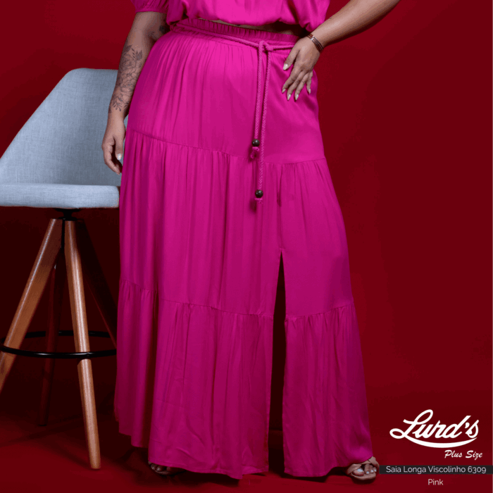 Saia Longa Plus Size Ref 6309 Pink - 56