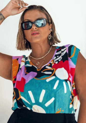 Alternative view of Blusa Feminina Plus Size Manga Curta Estampa Lilás