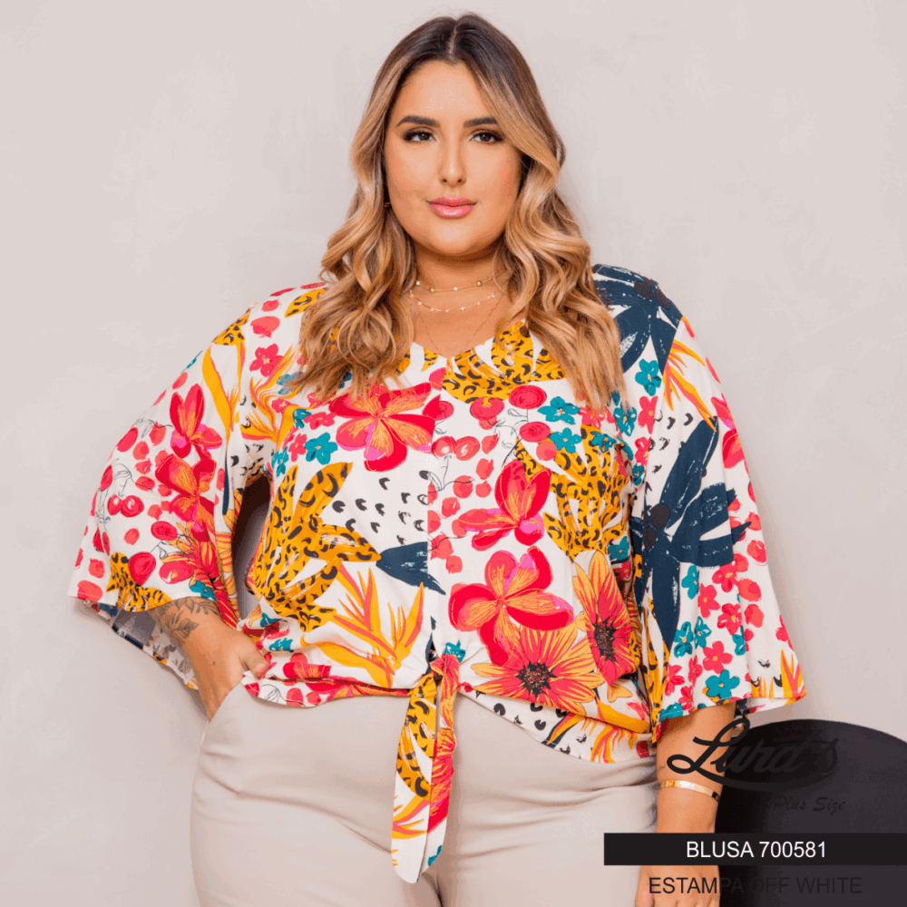 Blusa Feminina Plus Size Manga Curta Ref 700581 Off White - 50