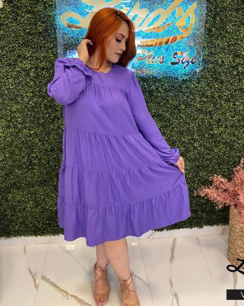 Vestido Plus Size Manga Longa Ref 900515 Roxo - 52