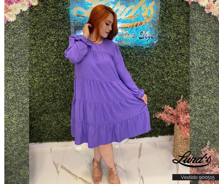Vestido Plus Size Manga Longa Roxo - 52