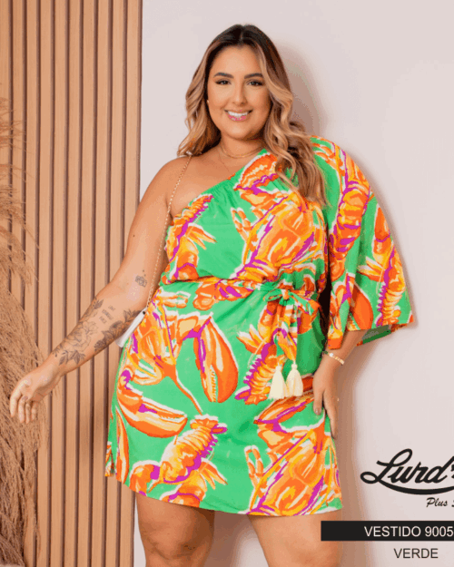 Alternative view of Vestido Plus Size Manga Curta Ref 900536 Estampa Verde