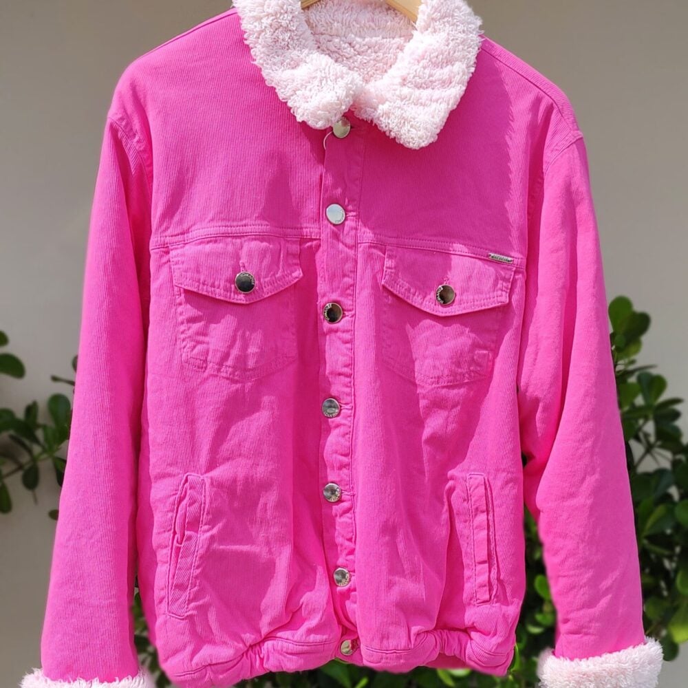 Jaqueta Feminina Plus Size Forrada com Pelinhos Ref 741012 Rosa - 46