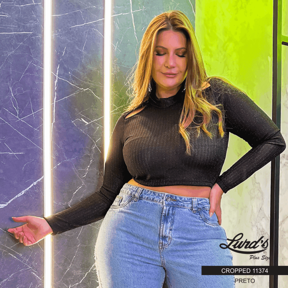 Alternative view of Cropped Feminino Plus Size Manga Longa Ref 11374