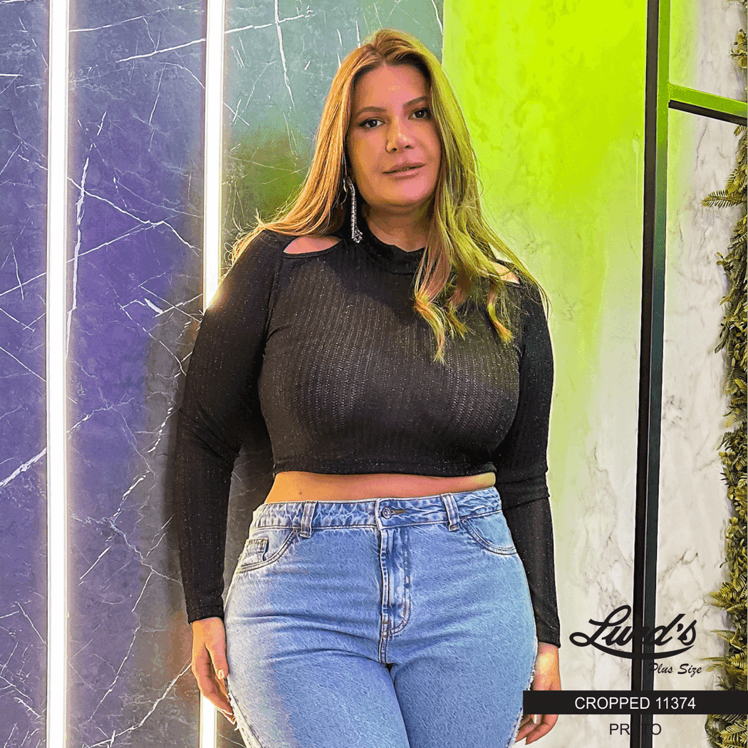Cropped Feminino Plus Size Manga Longa Ref 11374 - 48