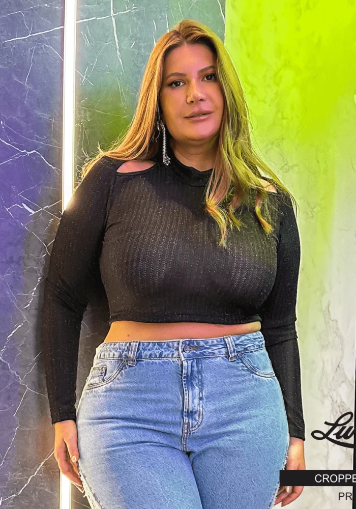 Cropped Feminino Plus Size Manga Longa Ref 11374 - 48