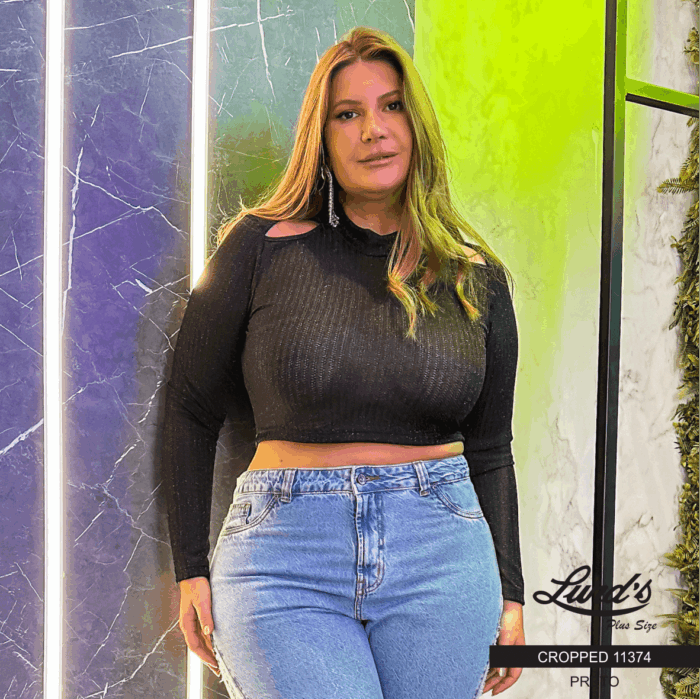 Cropped Feminino Plus Size Manga Longa Ref 11374 - 52