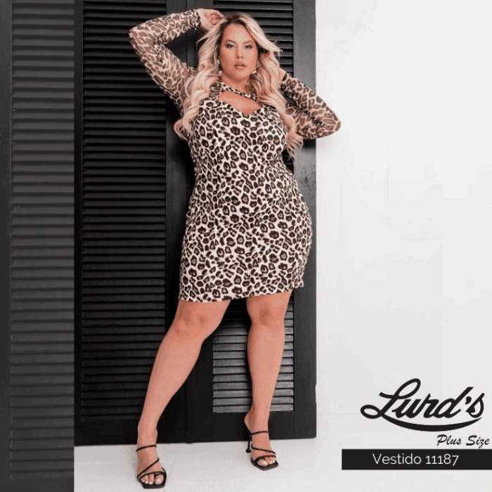 Vestido Curto Plus Size Manga Longa Ref 11187 Oncinha - 46