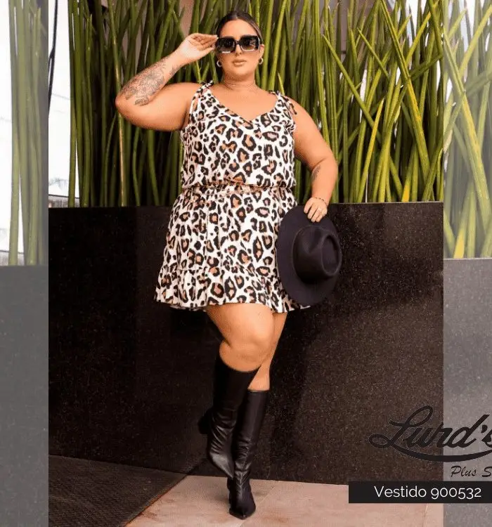 Vestido Plus Size Sem Manga Ref 900532 Estampa Oncinha Off White - 50