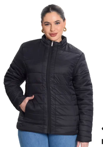 Jaqueta Puffer Feminina Plus Size Ref S01118 Preta