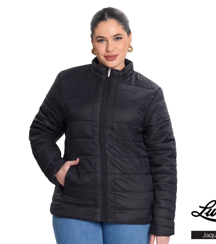 Jaqueta Puffer Feminina Plus Size Ref S01118 Preta