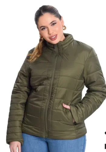 Jaqueta Puffer Feminina Plus Size Verde - 50