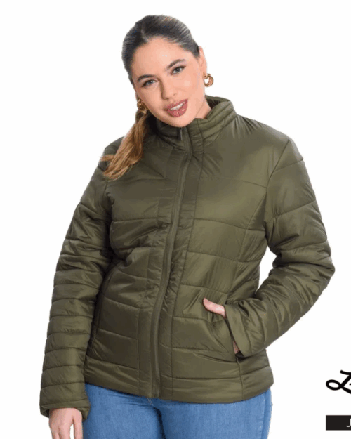 Jaqueta Puffer Feminina Plus Size Verde - 50