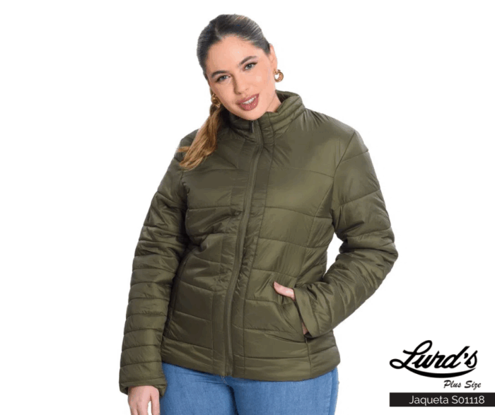 Jaqueta Puffer Feminina Plus Size Verde - 46