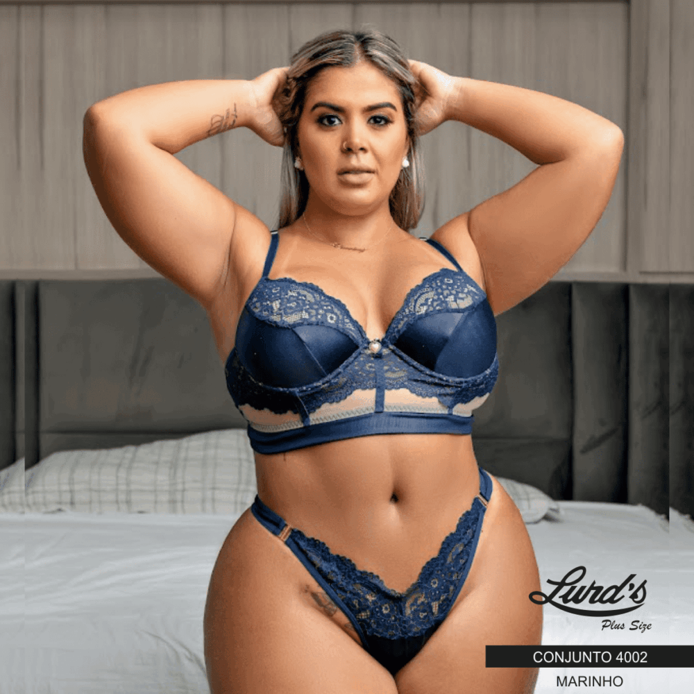 Conjunto Lingerie Plus Size Com Bojo Ref 4002 Marinho - 52