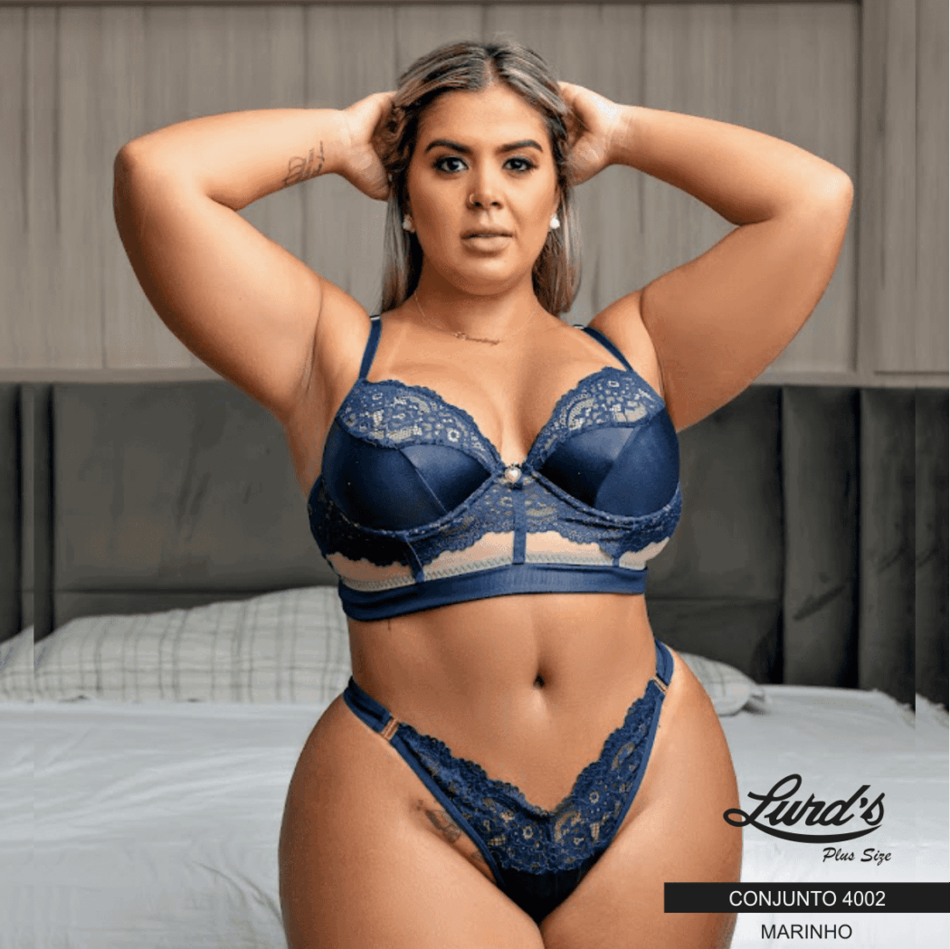 Conjunto Lingerie Plus Size Com Bojo Ref 4002 Marinho - 46