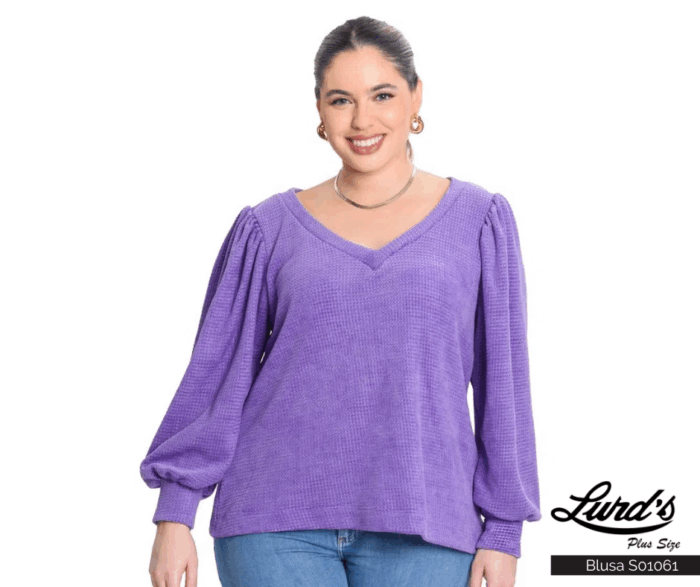 Blusa Feminina Plus Size Manga Longa Ref S01061 Roxo - 54