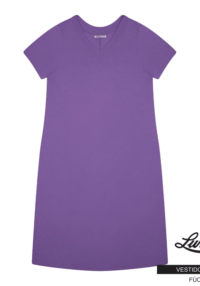 Vestido Mid Plus Size Manga Curta Ref S00943 Lilás - 50