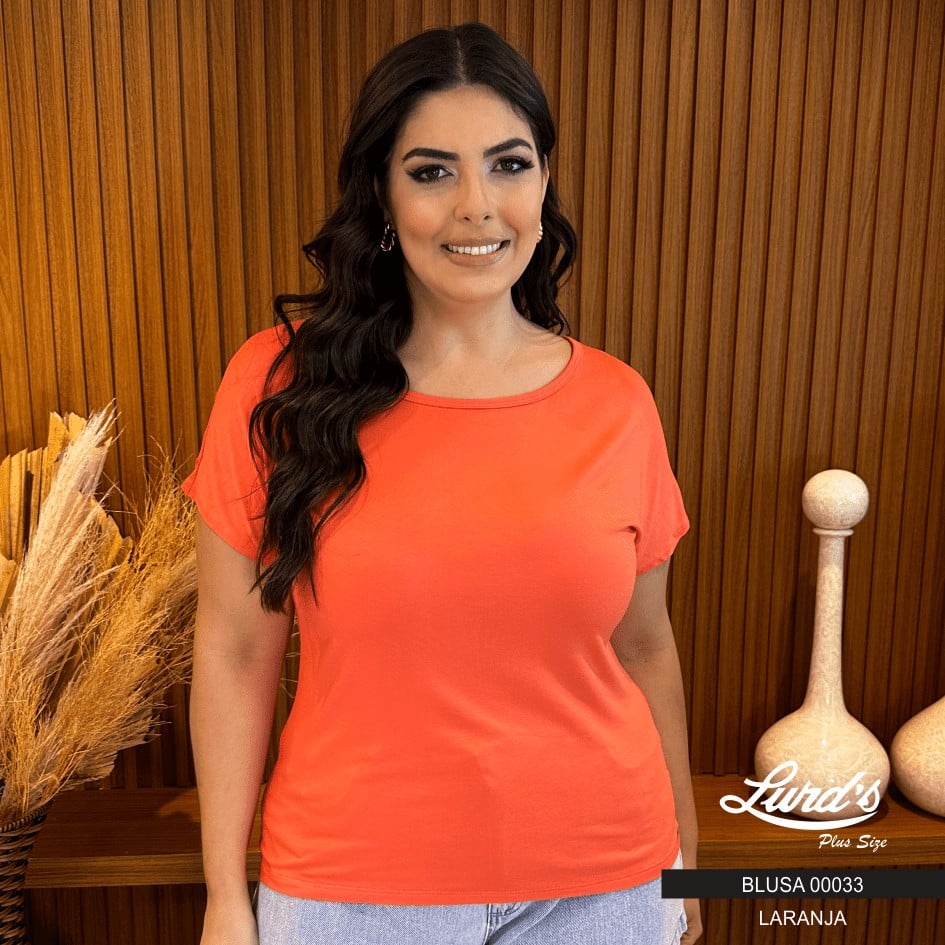 Blusa Feminina Plus Size Manga Curta Ref 00033 Laranja - 46