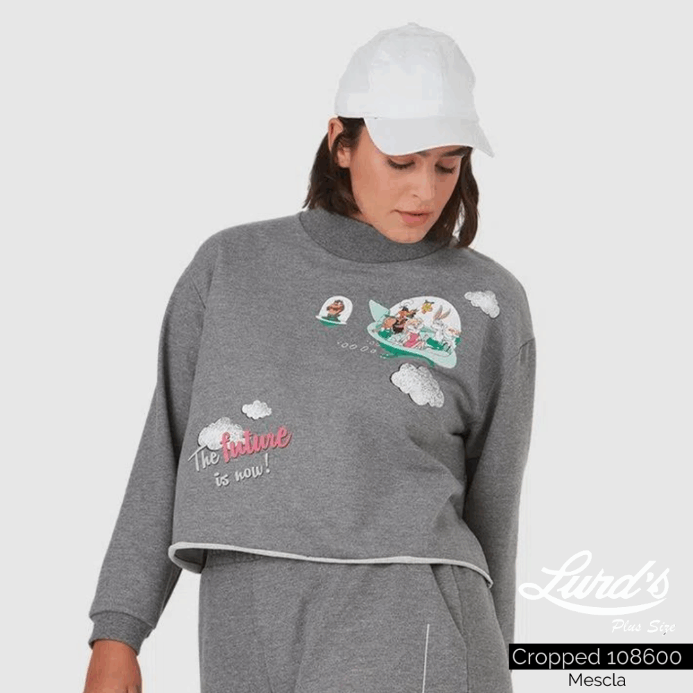 Cropped Feminino Plus Size Manga Longa Mescla - 46