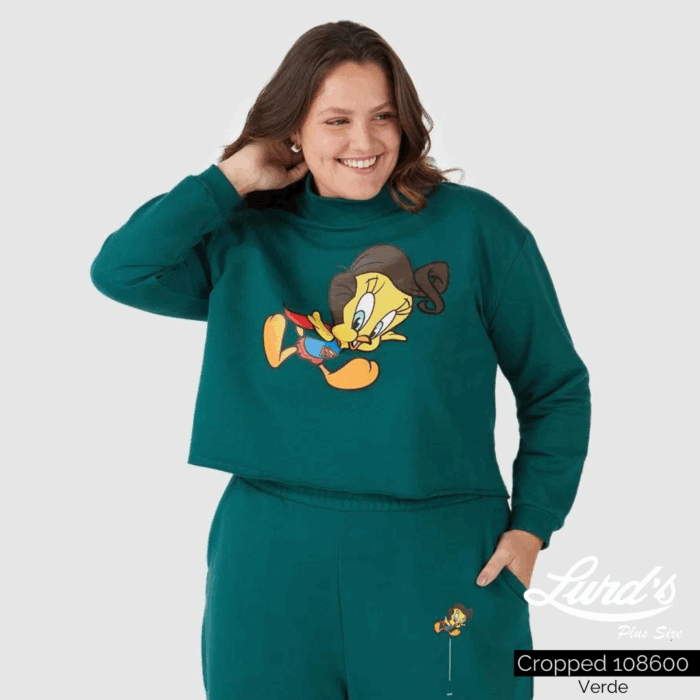 Cropped Feminino Plus Size Manga Longa Verde - 54